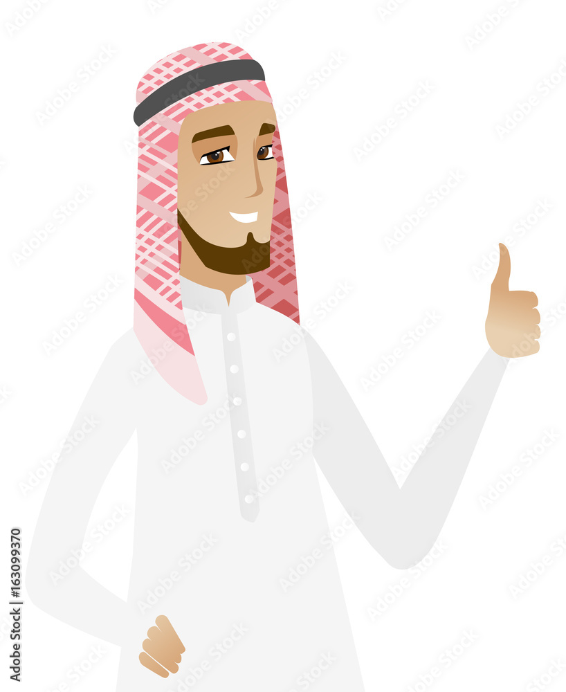 Young muslim businessman giving thumb up.