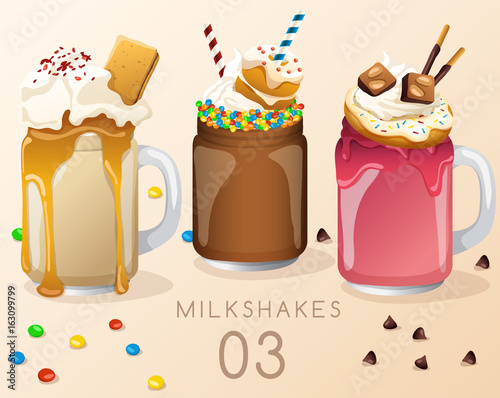 Set of different  milkshakes  in Cocktail Jar : Vector Illustration