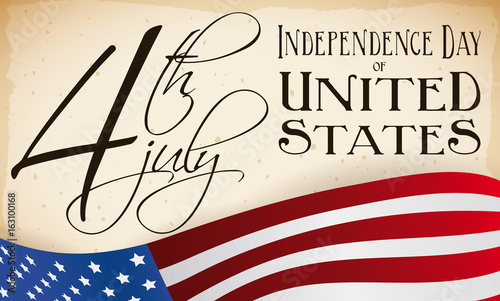 Scroll and American Flag for Independence Day in July 4, Vector Illustration