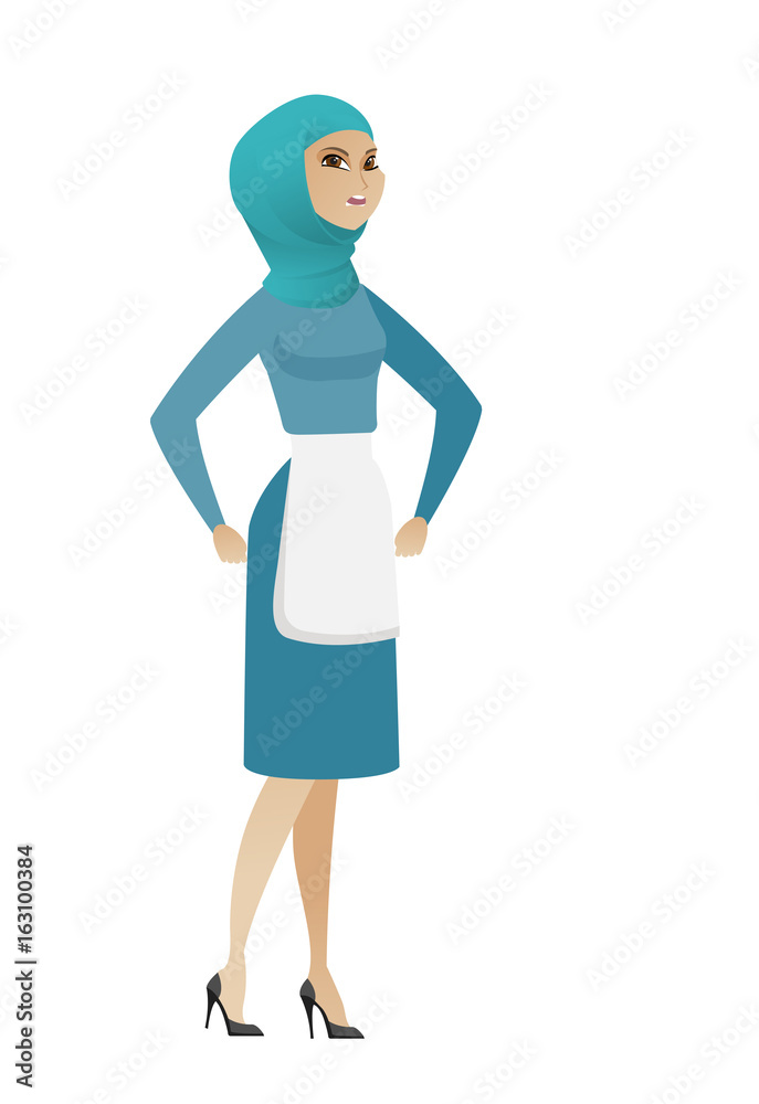 Fototapeta premium Young muslim angry cleaner screaming.