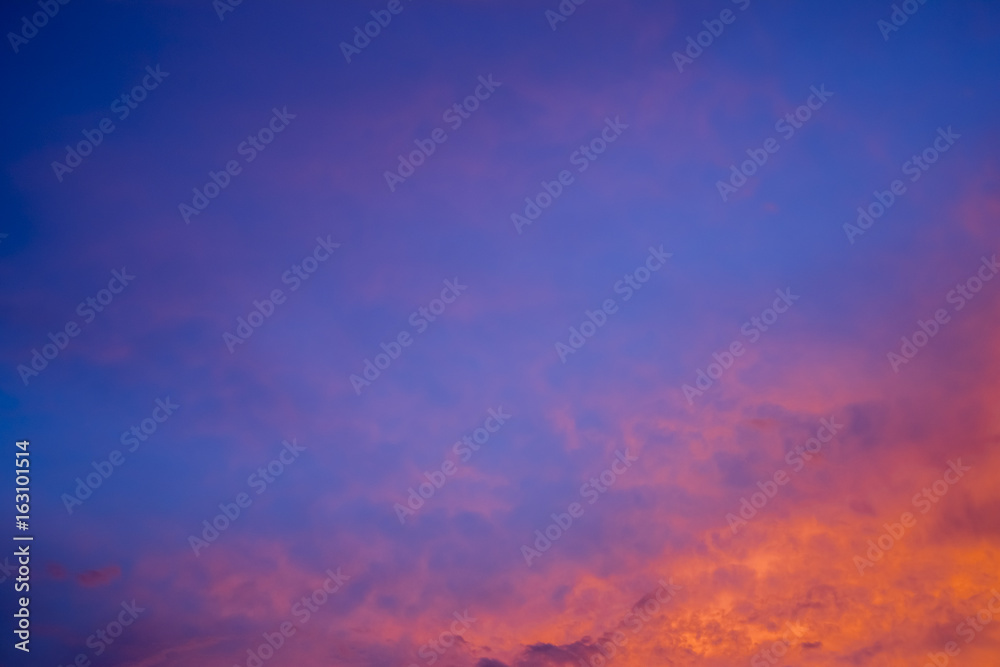 beauty sunset with blue and red clouds