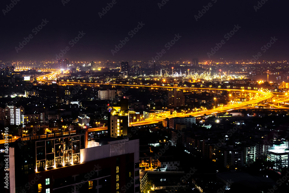 Bangkok city scape at night background. Bangkok metropolis capital city in Thailand , Asia's most rating tourist destination.