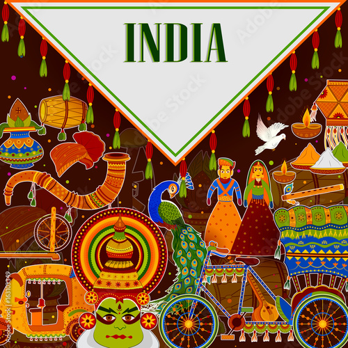 Incredible India background depicting Indian colorful culture and religion