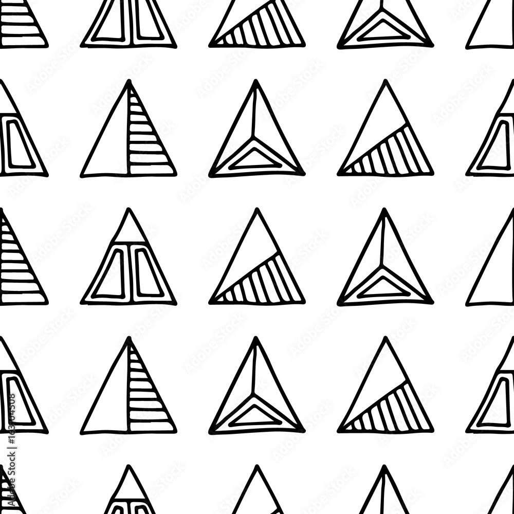 Seamless vector pattern. Black and white geometrical background with hand drawn decorative tribal elements. Print with ethnic, folk, traditional motifs. Graphic vector illustration. Seamless vector pattern. Black and white geometrical background with hand drawn decorative tribal elements. Print with ethnic, folk, traditional motifs. Graphic vector illustration.