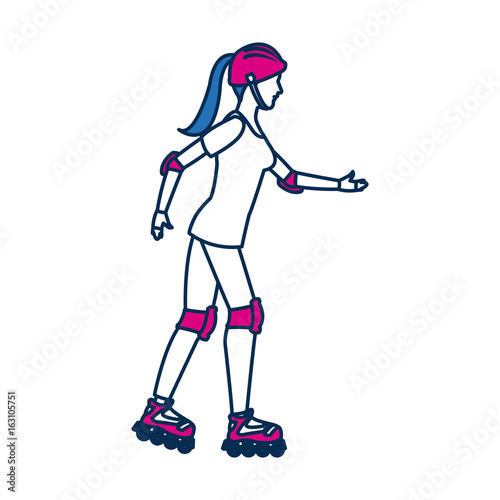 sport girl skating on roller skates