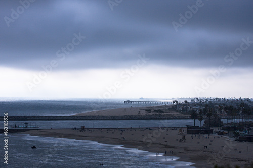Overlooking beaches in Southern California with heavy cloud cover
