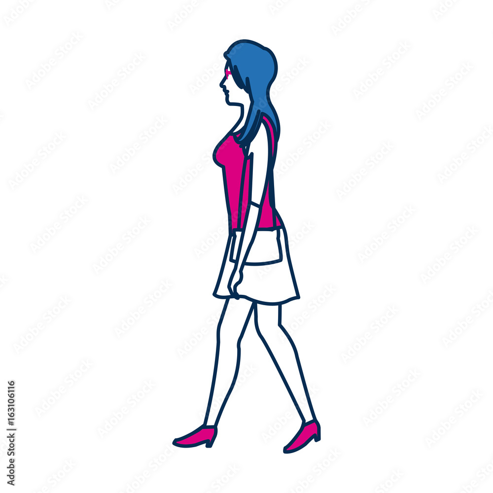 young woman wearing a casual outfit takes a walk carrying or holding a purse young woman wearing a casual outfit takes a walk carrying or holding a purse