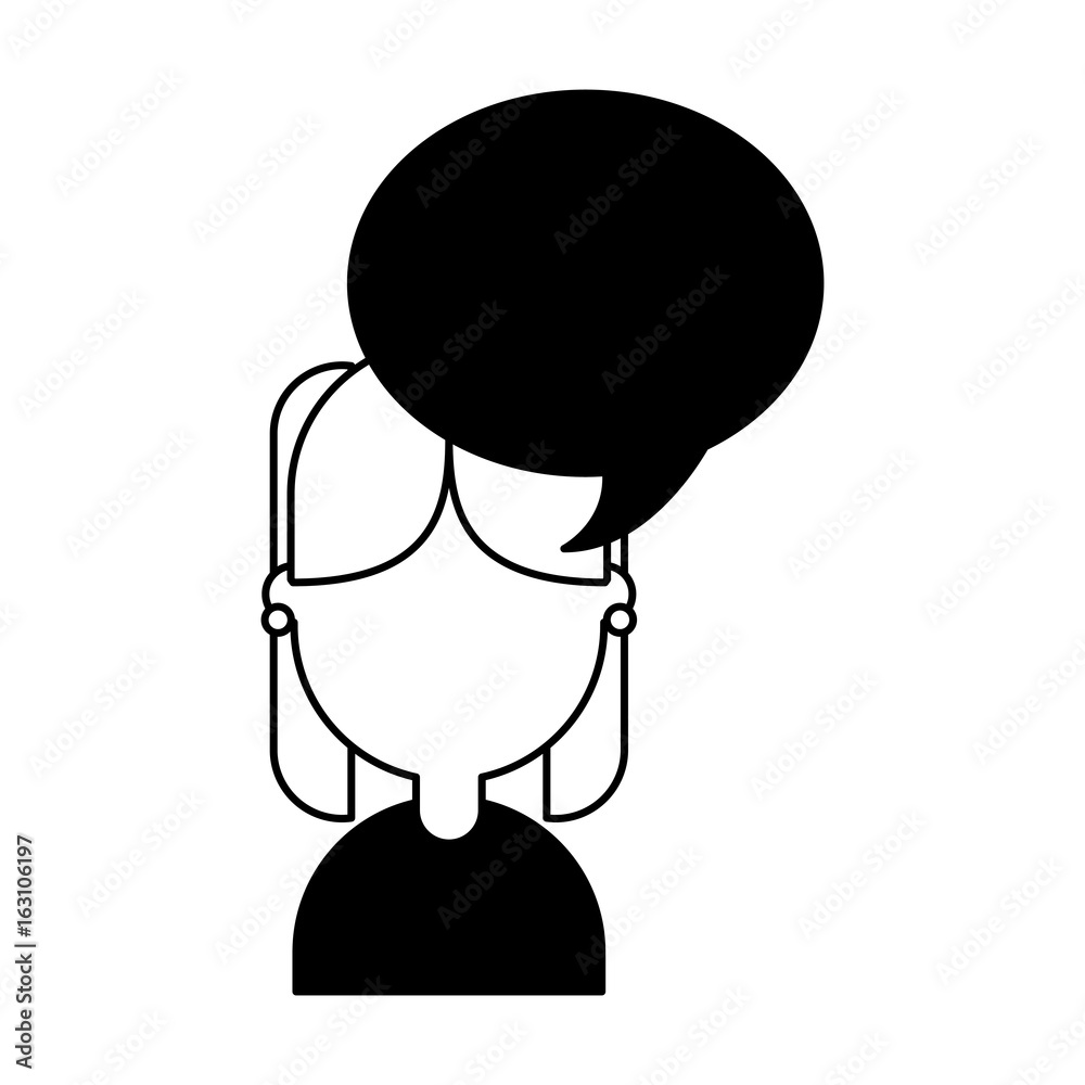 cute young girl with speech bubble avatar character vector illustration design