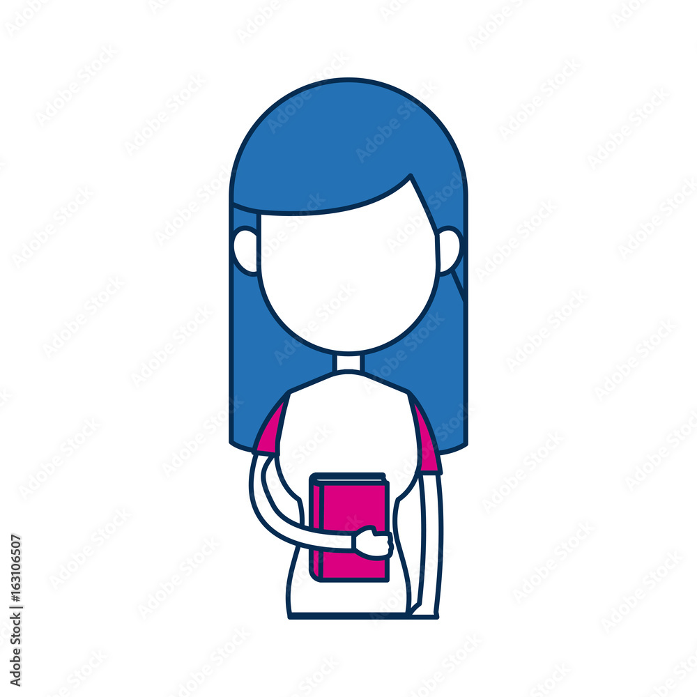 teenager girl school people cartoon in blue and fuchsia image teenager girl school people cartoon in blue and fuchsia image