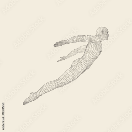 Man is posing and dancing. Silhouette of a dancer. A dancer performs acrobatic elements. 3d model of man. Sport symbol. Design element. Vector illustration.