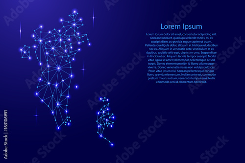 Bahrain map of polygonal mosaic lines network, rays and space stars of vector illustration.