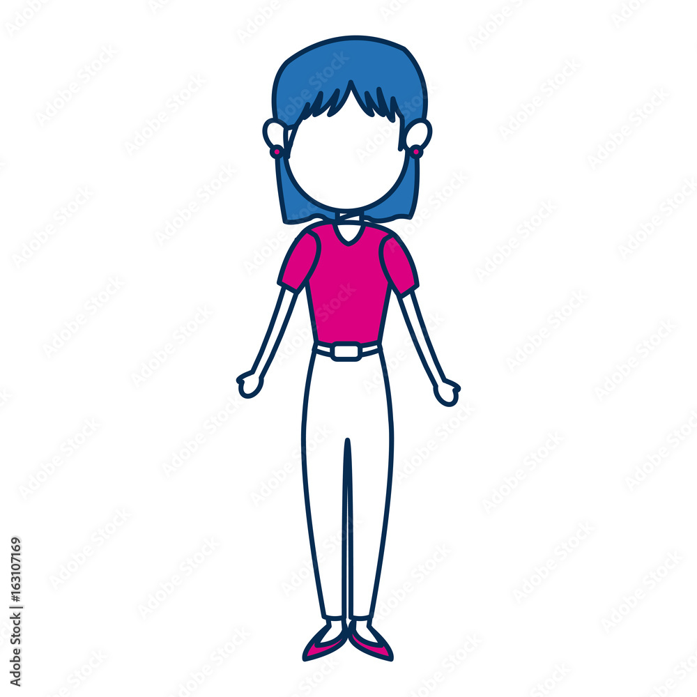 woman avatar standing character person in blue and fuchsia woman avatar standing character person in blue and fuchsia