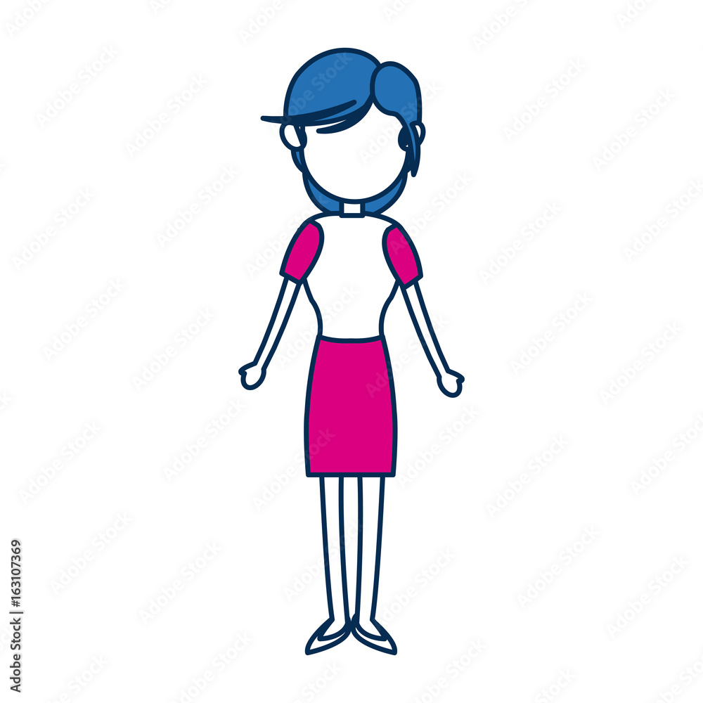 woman avatar standing character person in blue and fuchsia woman avatar standing character person in blue and fuchsia