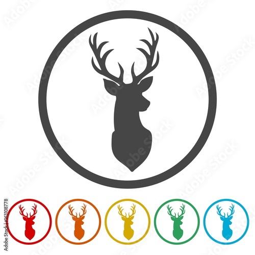 Deer head illustration vector - color icons set