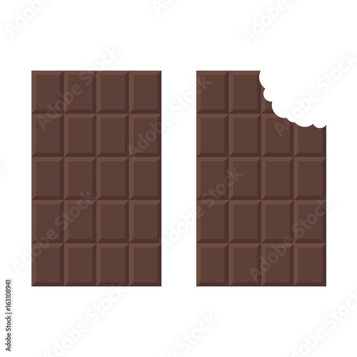 A chocolate bar in a flat style. A bitten icon of a chocolate. Vector illustration