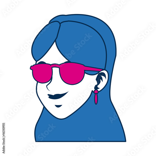 character face girl with blue short hair and glasses