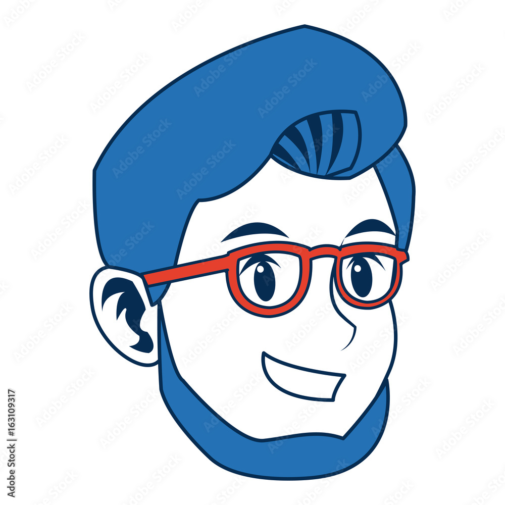 man face character smiling with blue hair and glasses man face character smiling with blue hair and glasses