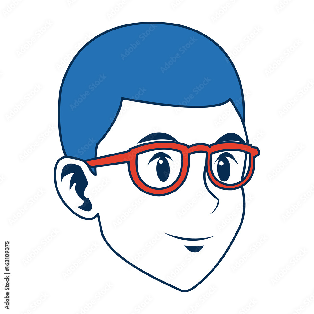 Obraz premium man face character smiling with blue hair and glasses