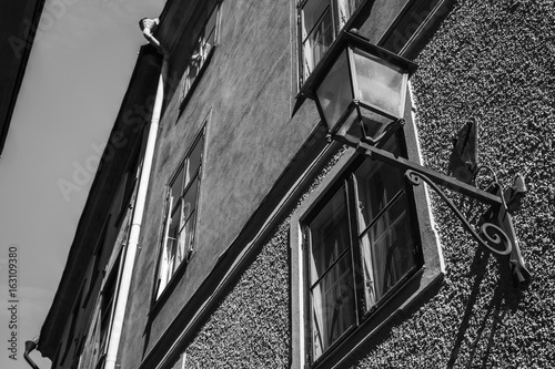 Canvas Print Street light in old town Stockholm. Black and white