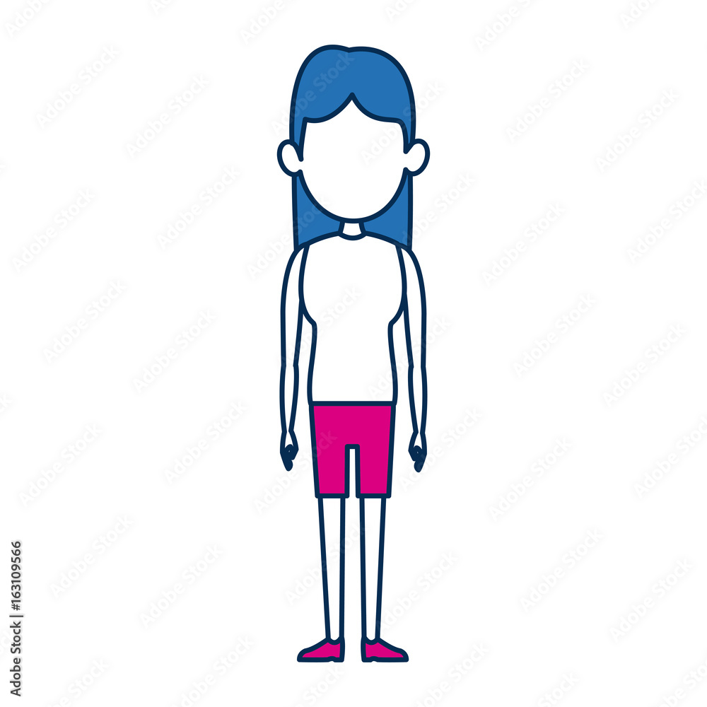 woman character in flat style with blue hair woman character in flat style with blue hair