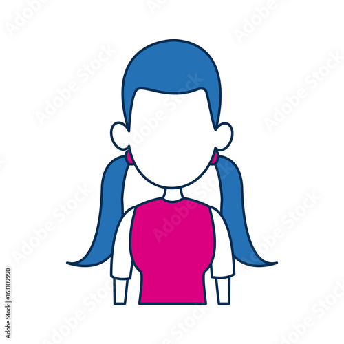 woman avatar female blue hair fuchsia clothes in white background