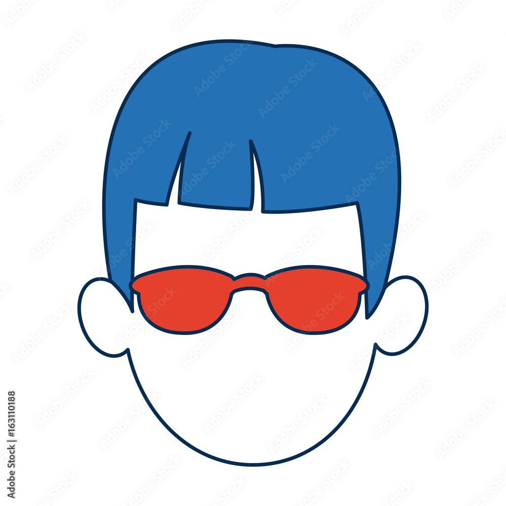 man faceless wearing glasses blue hair in white background man faceless wearing glasses blue hair in white background