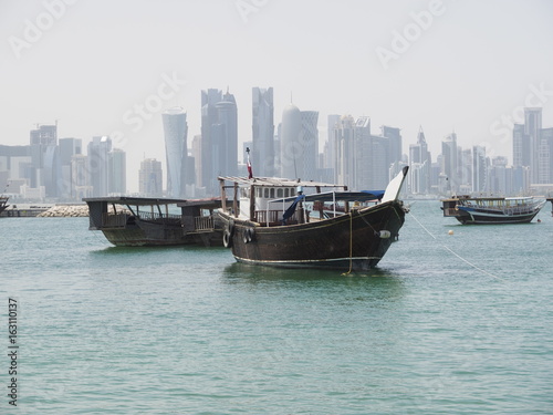 Doha skyline across the fishing harbour