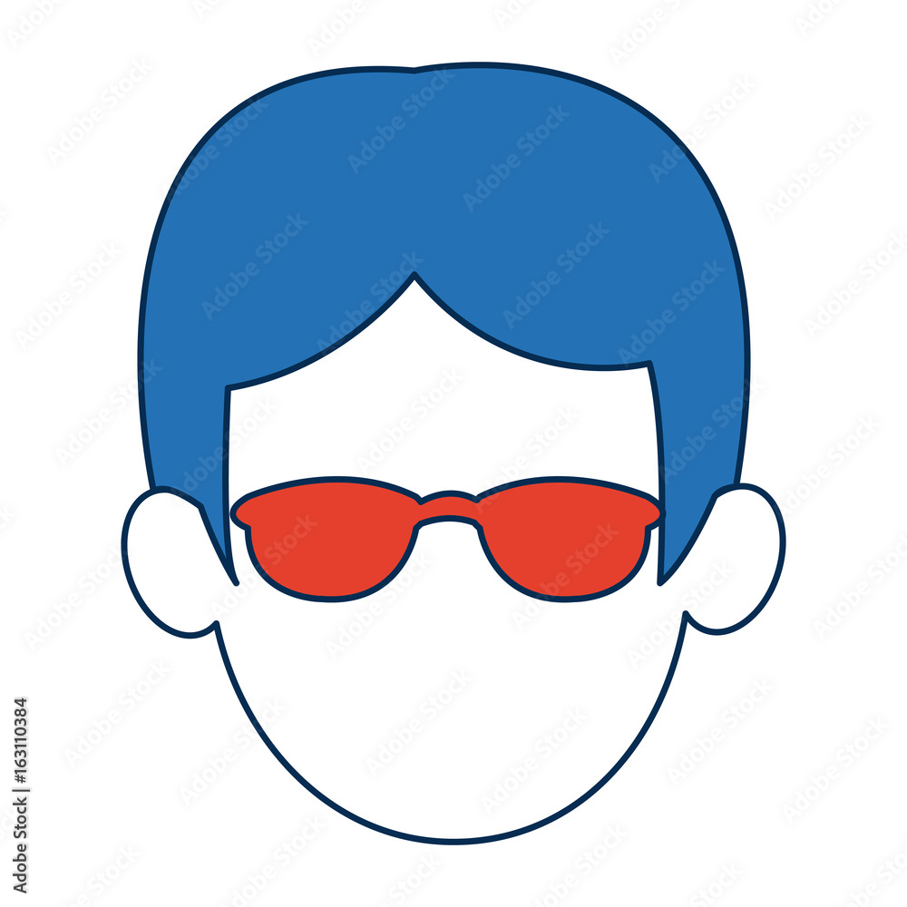 man faceless wearing glasses blue hair in white background man faceless wearing glasses blue hair in white background