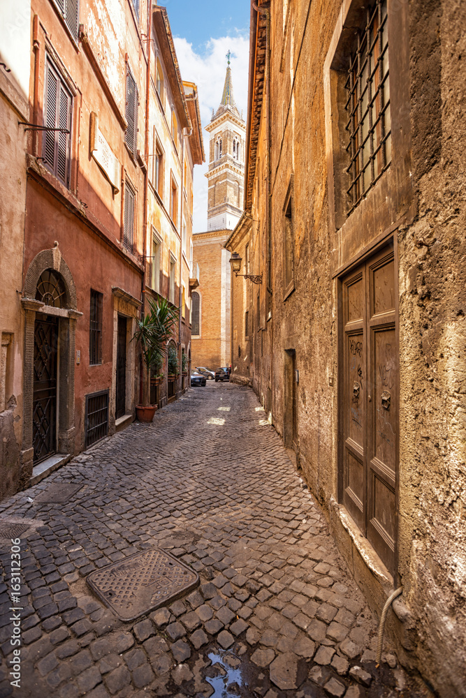 narrow street in  Rome, Italy.
