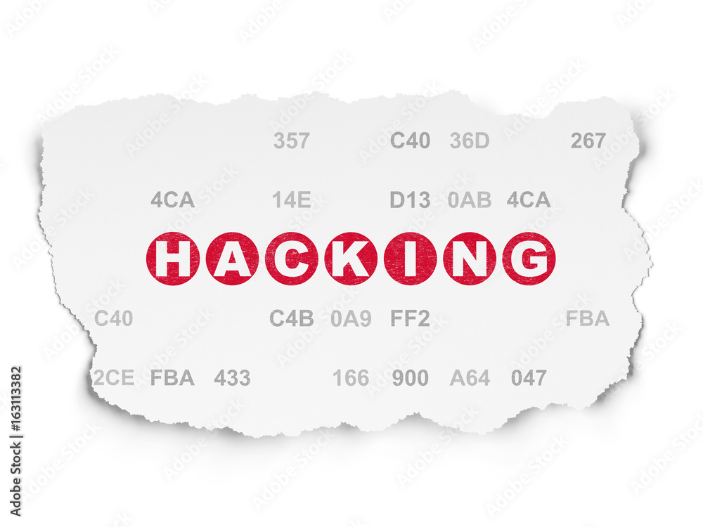 Protection concept: Hacking on Torn Paper background Protection concept: Hacking on Torn Paper background