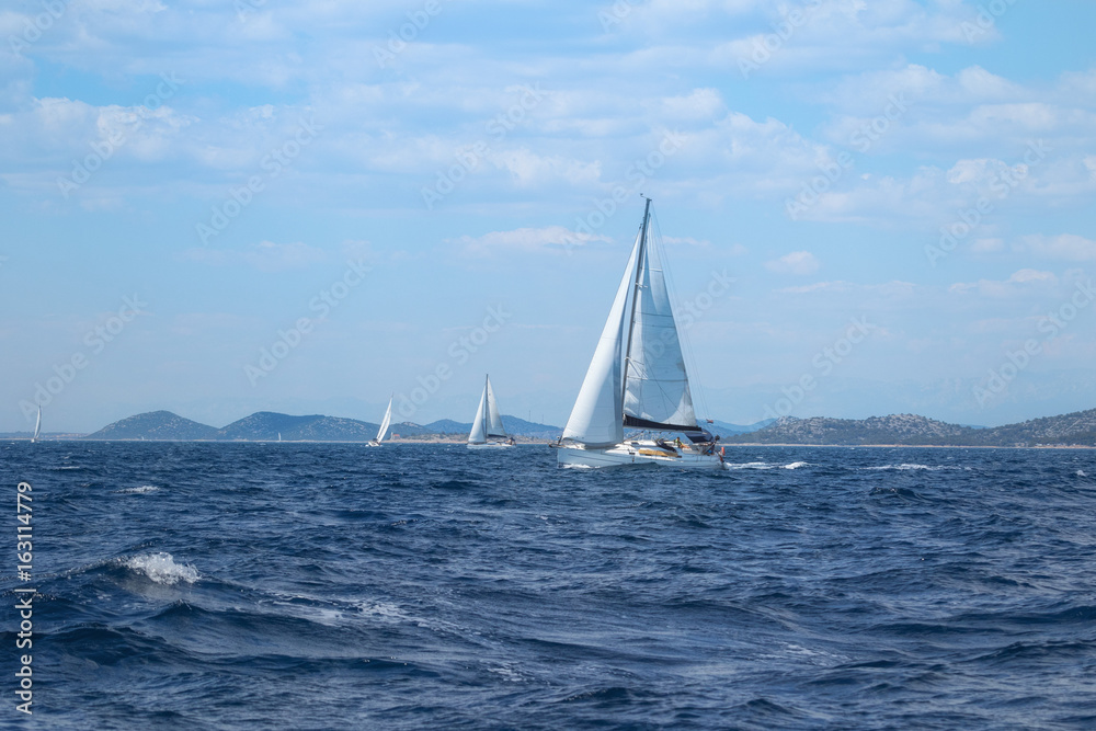 Sailboat under Full Sail at Adriatic Sea near the Island of Murter, Dalmatia, Croatia