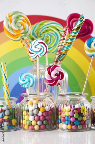 Mixed colorful sweets, lollipops and candy