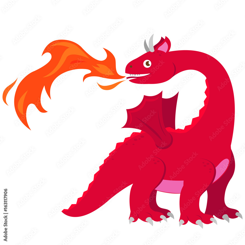 Fototapeta premium Fire breathing dragon. Vector illustration