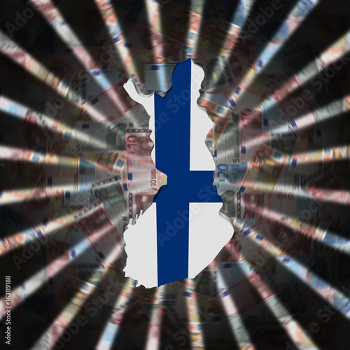 Finland map flag on currency burst illustration