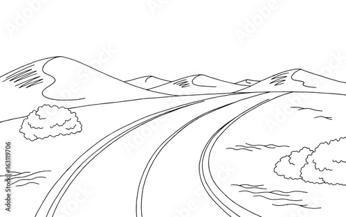 Desert road graphic black white landscape sketch illustration vector