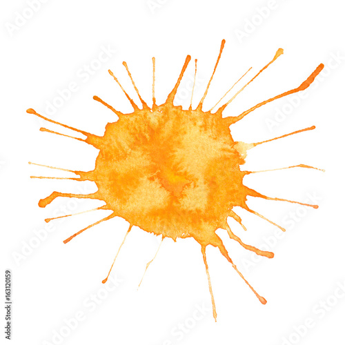 Bright yellow splatter painted in watercolor on clean white background © tina bits