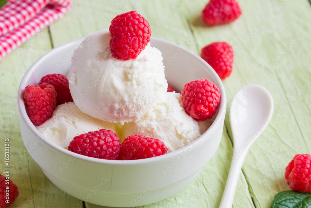 Ice cream with fresh raspberries Ice cream with fresh raspberries