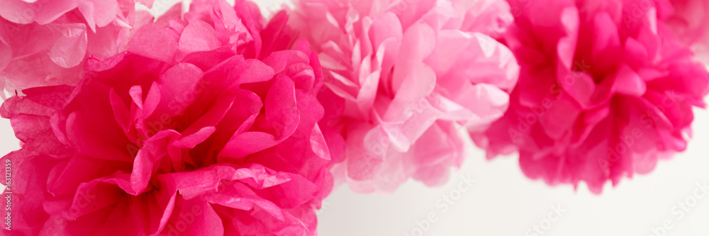 Paper flowers at the girl baby shower party.  Baby shower celebration concept
