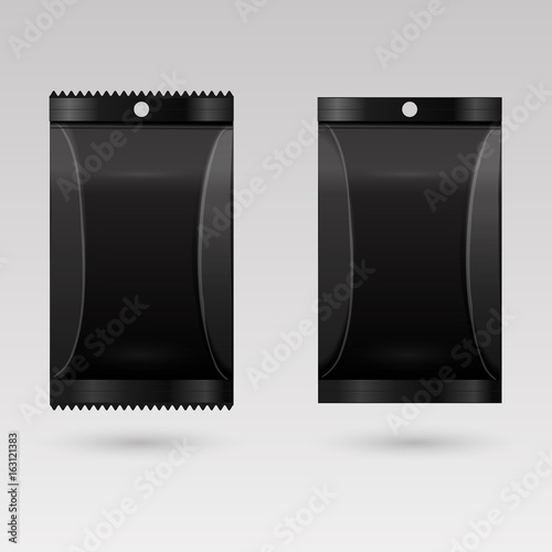 Black blank foil bag packaging mock up vector Illustration eps10