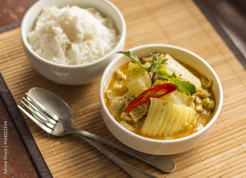 Bowl of Thai food called Green curry Bowl of Thai food called Green curry