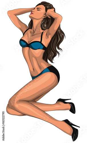 Sexy young girl in underwear isolated on a white background. Vector illustration