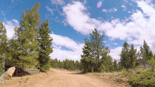 POV point of view -Dirt road in after forest fire area in the mountains near the Cheesman Lake in Colorado photo