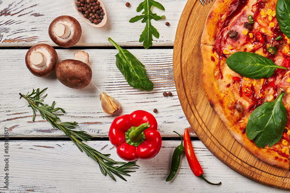 Fresh pizza with vegetables. Fresh pizza with vegetables.