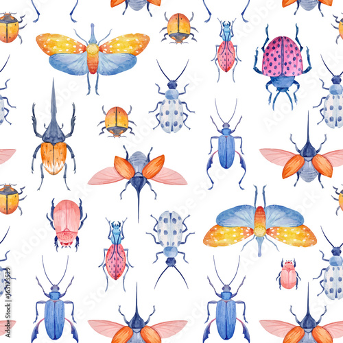 Watercolor beetle vector pattern