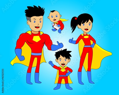 cartoon anime super hero family red version