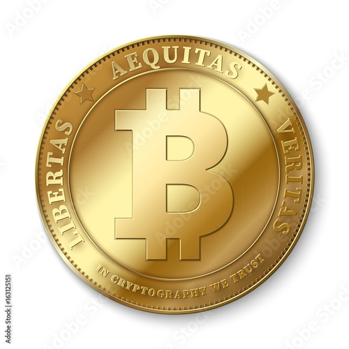 Realistic 3d golden bitcoin coin vector illustration for fintech net banking and blockchain concept