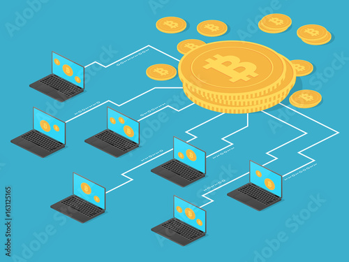 Crypto money and net banking. Bitcoin mining vector concept
