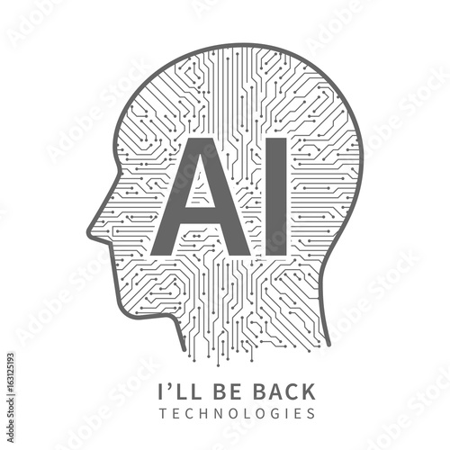 Science technology vector background. Artificial intelligence engineering concept with cyborg head
