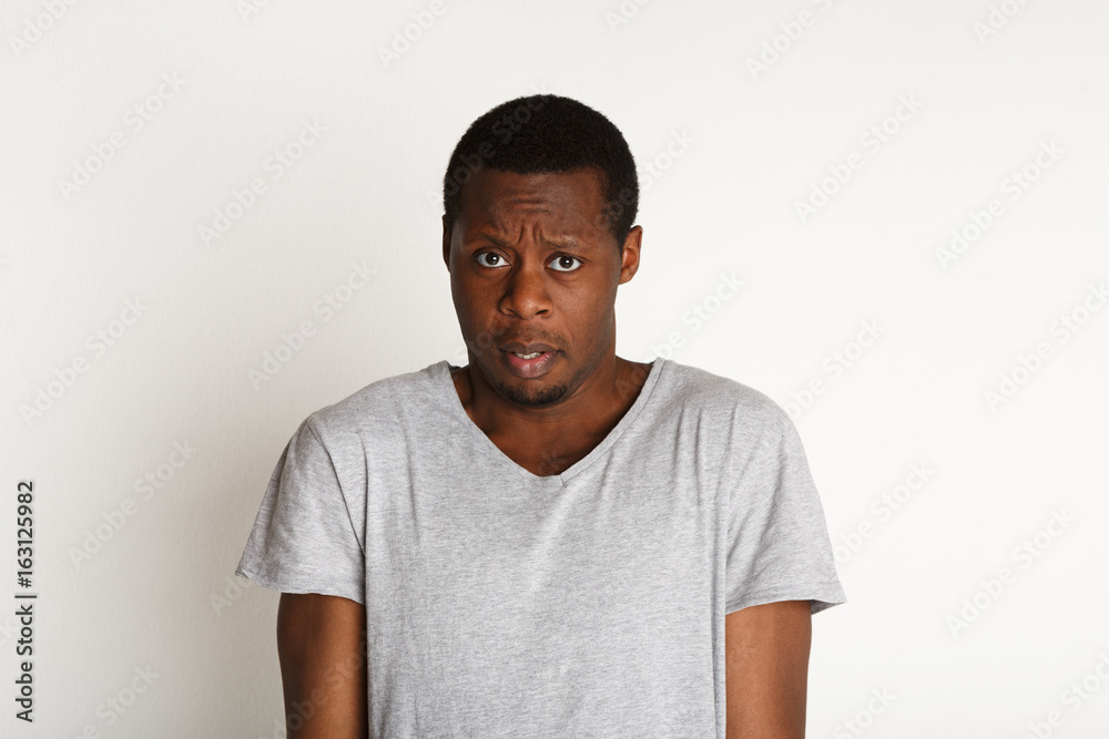 Scared and doubtful, facial expressions, black man Scared and doubtful, facial expressions, black man
