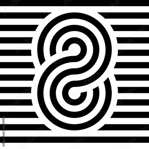 Infinity symbol icon. Representing the concept of infinite, limitless and endless things. Multi-line vector design element on black and white spriped background.